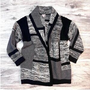 J. Jill Wool Blend Gray and black Patchwork Cardigan Sweater size Petite small